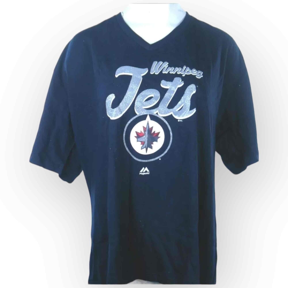 NWT Majestic Winnipeg Jets Navy Glitter V-Neck T-Shirt NHL Women's Plus 1X XL